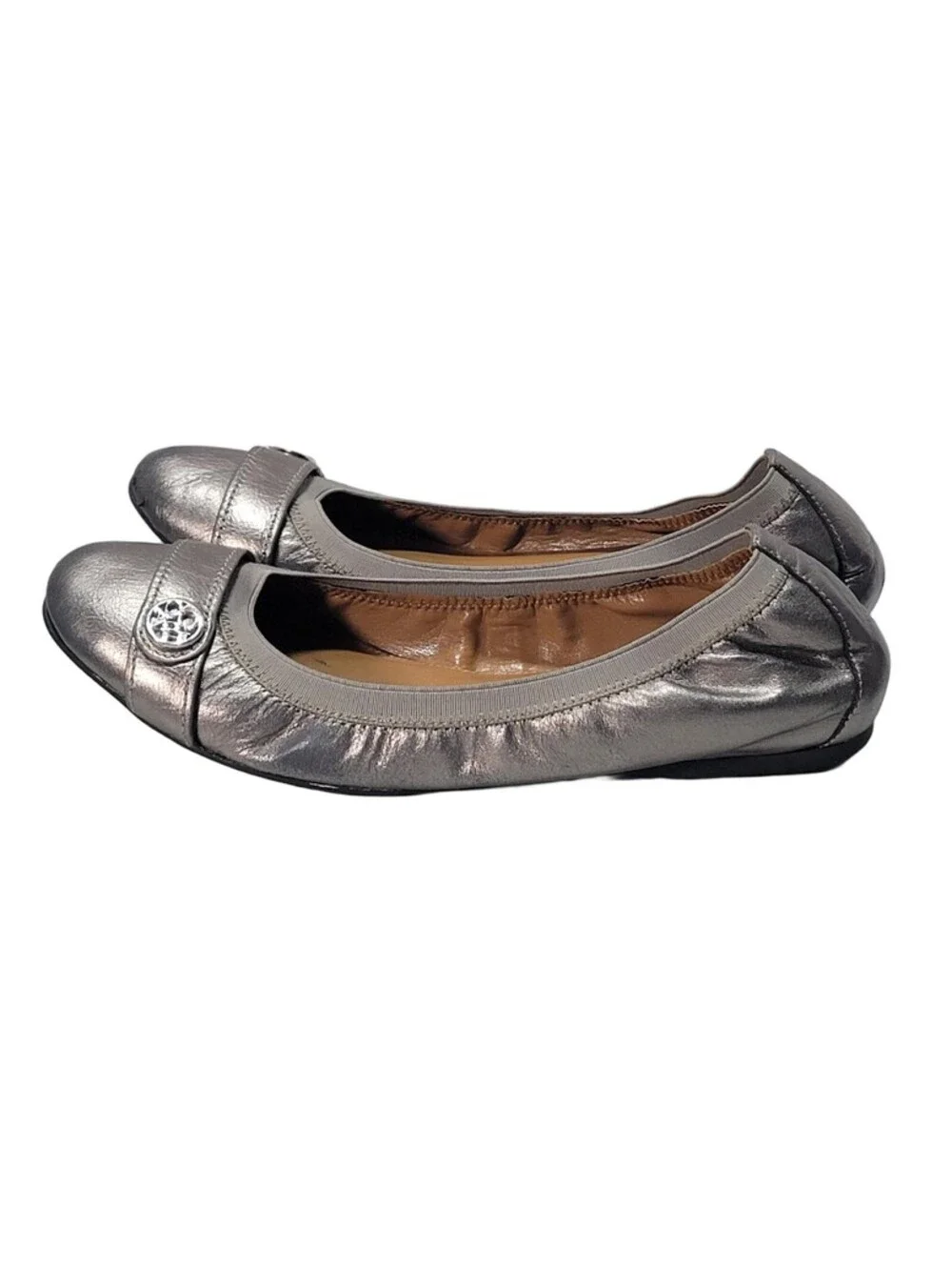 Coach Chelsey Ballerina Flats Silver Metallic Leather Size 10B